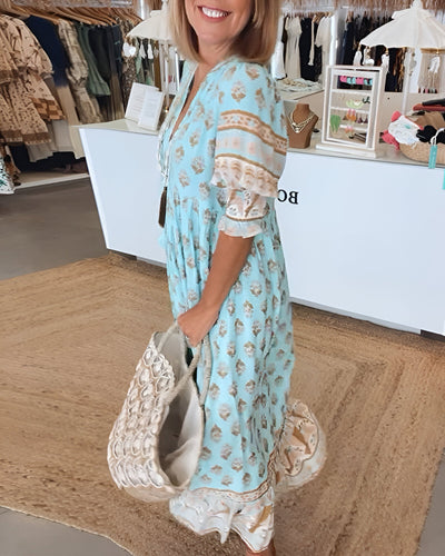 Veronica™ | Printed V-neck Half Sleeve Dress