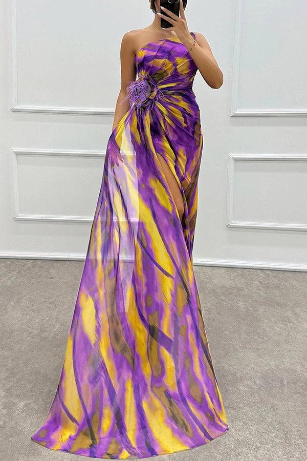 Noemi - Chiffon Floral Print Slit Dress