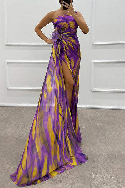 Noemi - Chiffon Floral Print Slit Dress