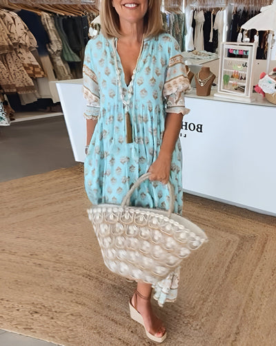Veronica™ | Printed V-neck Half Sleeve Dress