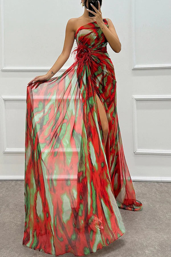 Noemi - Chiffon Floral Print Slit Dress