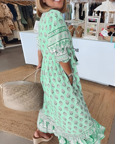 Veronica™ | Printed V-neck Half Sleeve Dress