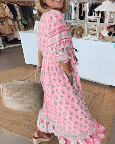Veronica™ | Printed V-neck Half Sleeve Dress