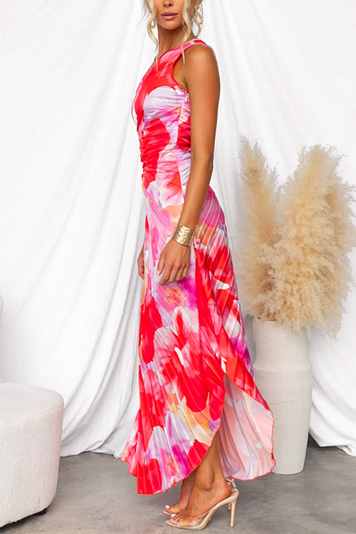 Kelsey - Flowers Print One-Shoulder Dress