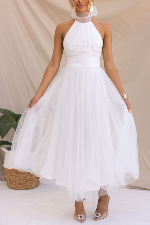 Phoebe - Halter Neck Mesh Casual Dress