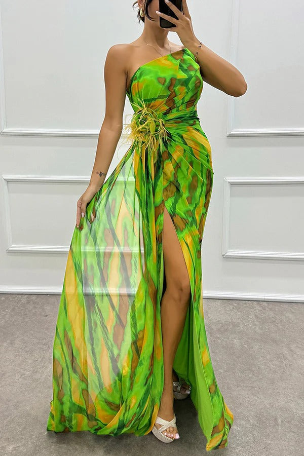 Noemi - Chiffon Floral Print Slit Dress