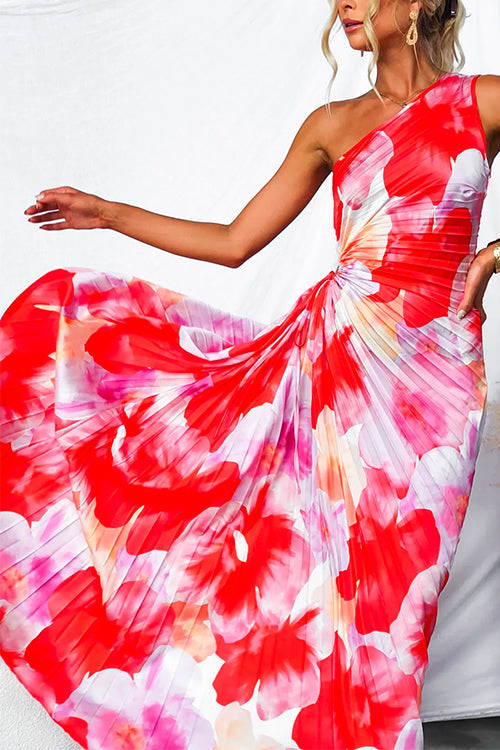 Kelsey - Flowers Print One-Shoulder Dress