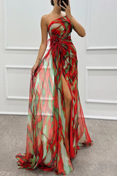 Noemi - Chiffon Floral Print Slit Dress