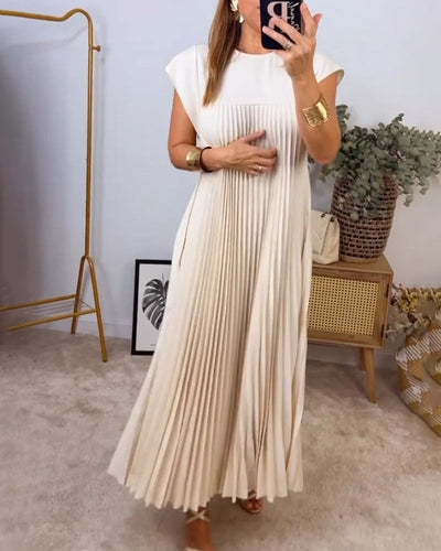 Sorrel - Elegant Spliced Pleated Maxi Dress