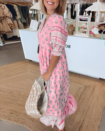 Veronica™ | Printed V-neck Half Sleeve Dress