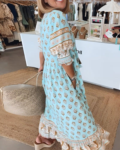 Veronica™ | Printed V-neck Half Sleeve Dress