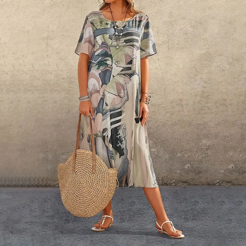 Diva™ | Printed V-neck Half Sleeve Dress