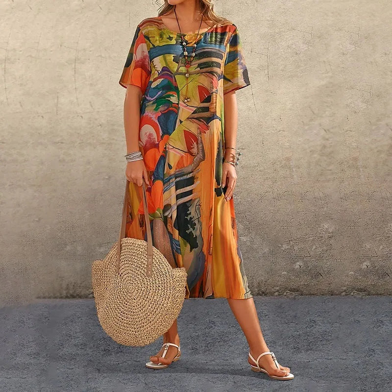 Diva™ | Printed V-neck Half Sleeve Dress