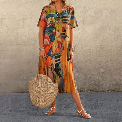 Diva™ | Printed V-neck Half Sleeve Dress
