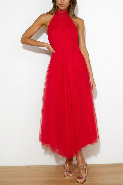 Phoebe - Halter Neck Mesh Casual Dress