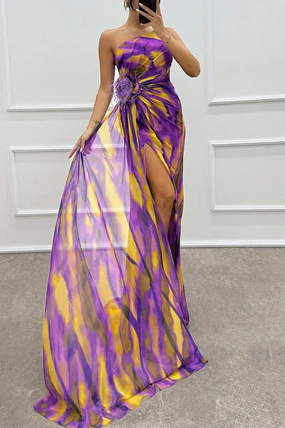 Noemi - Chiffon Floral Print Slit Dress