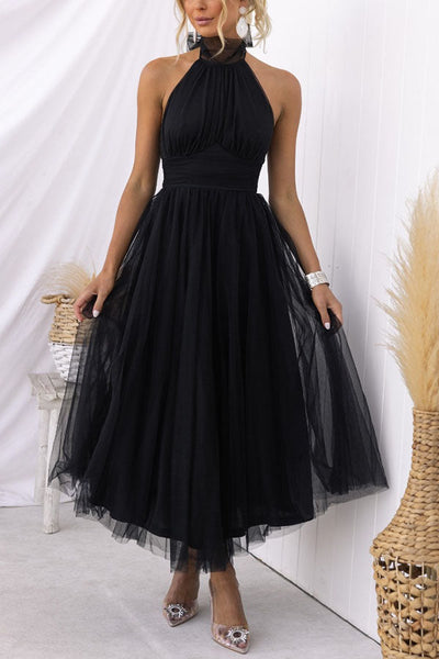 Phoebe - Halter Neck Mesh Casual Dress