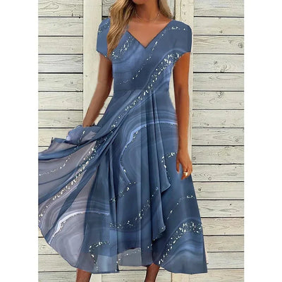 Lira™ | Short Sleeves V-neck Midi Dress