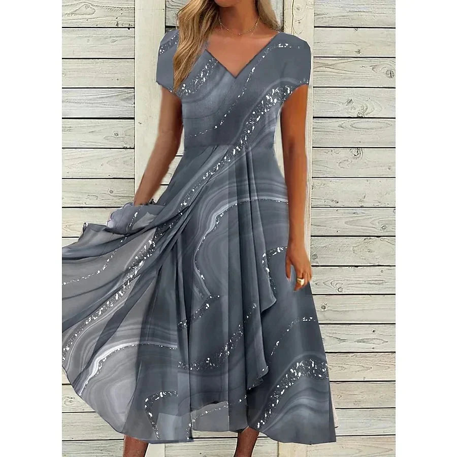 Lira™ | Short Sleeves V-neck Midi Dress