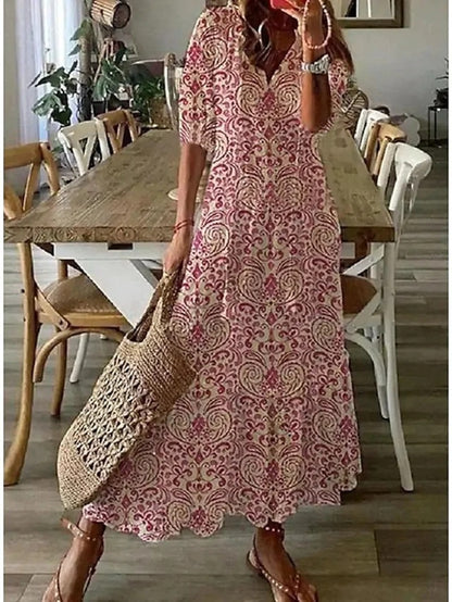 Diana -  Bohemian Style Print Maxi Dress